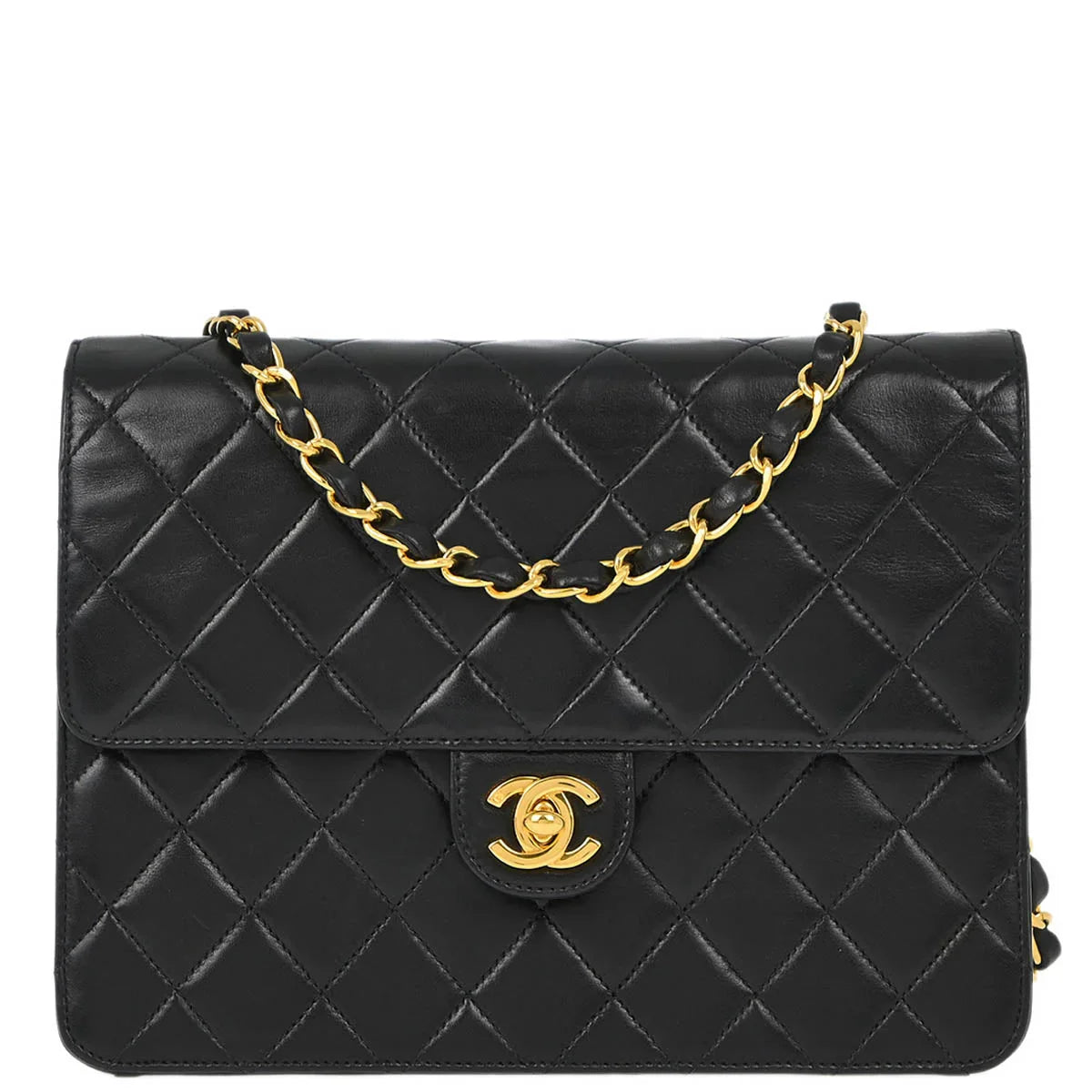 Chanel 2001-2003 Black Lambskin Turnlock Small Half Flap Shoulder