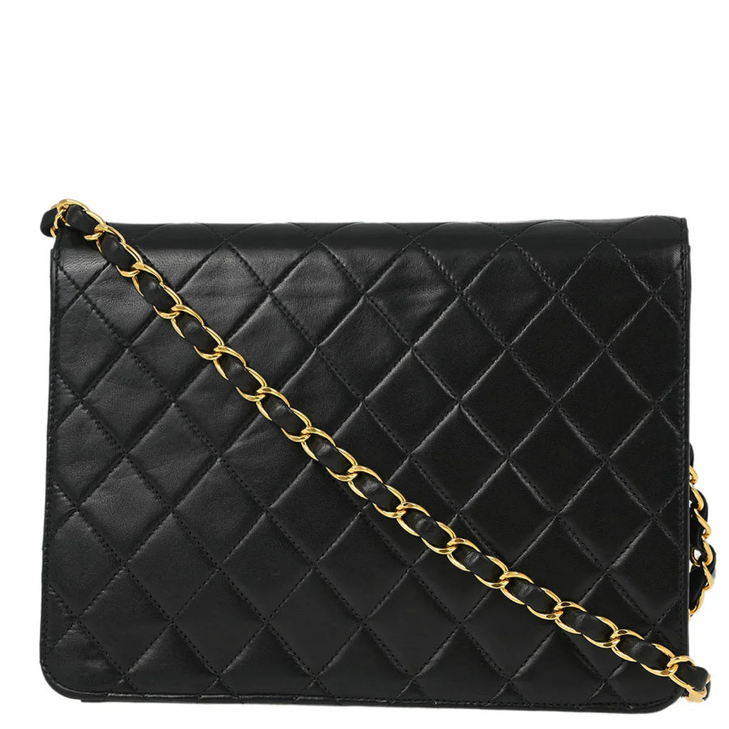 Chanel 2001-2003 Black Lambskin Turnlock Small Half Flap Shoulder