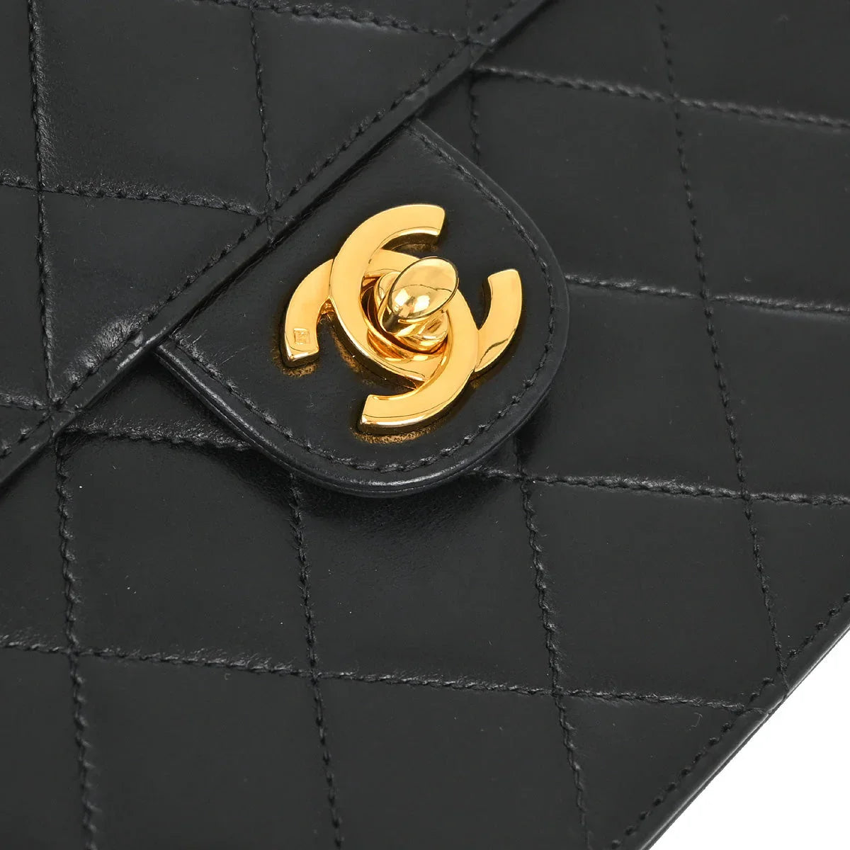Chanel 2001-2003 Black Lambskin Turnlock Small Half Flap Shoulder