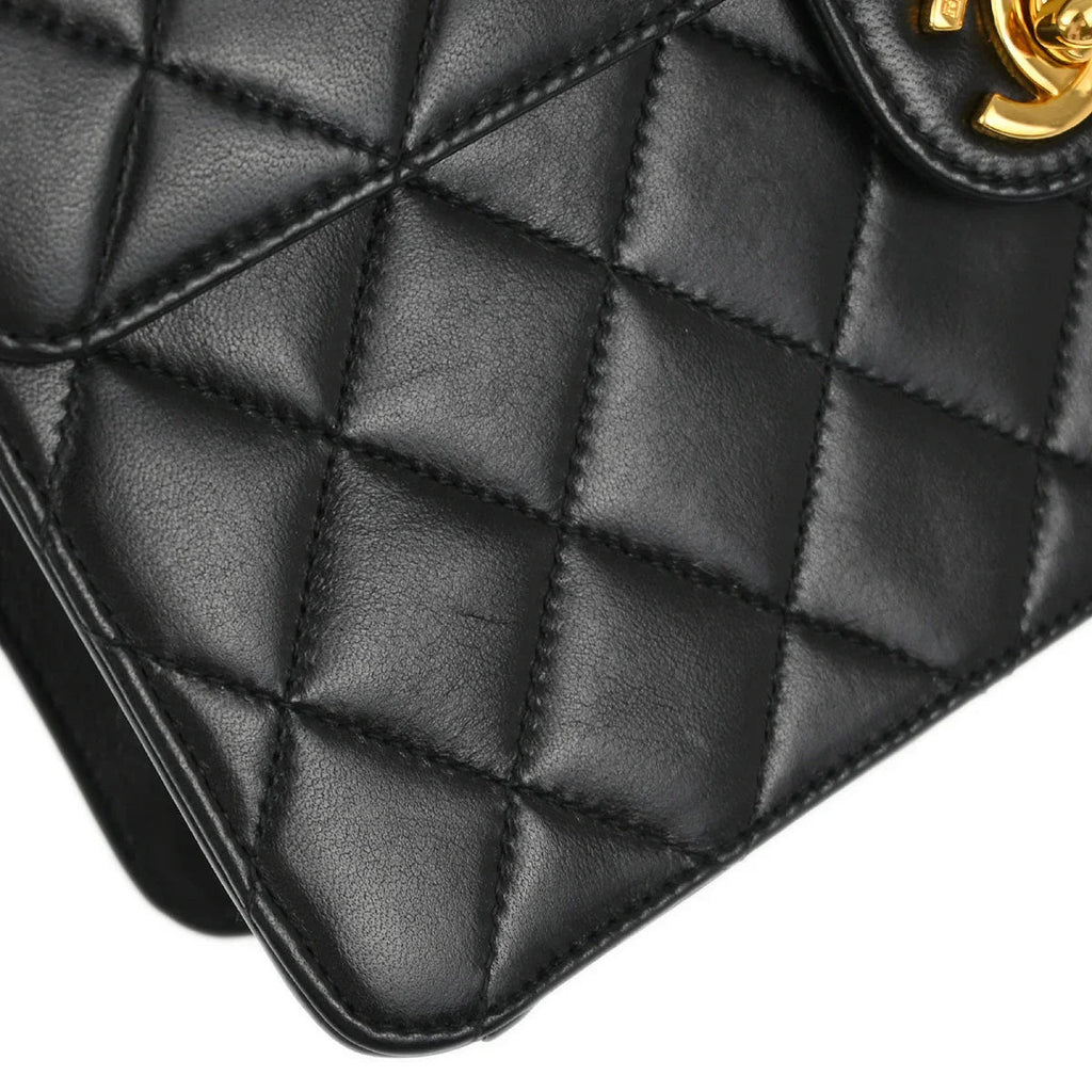 Chanel 2001-2003 Black Lambskin Turnlock Small Half Flap Shoulder