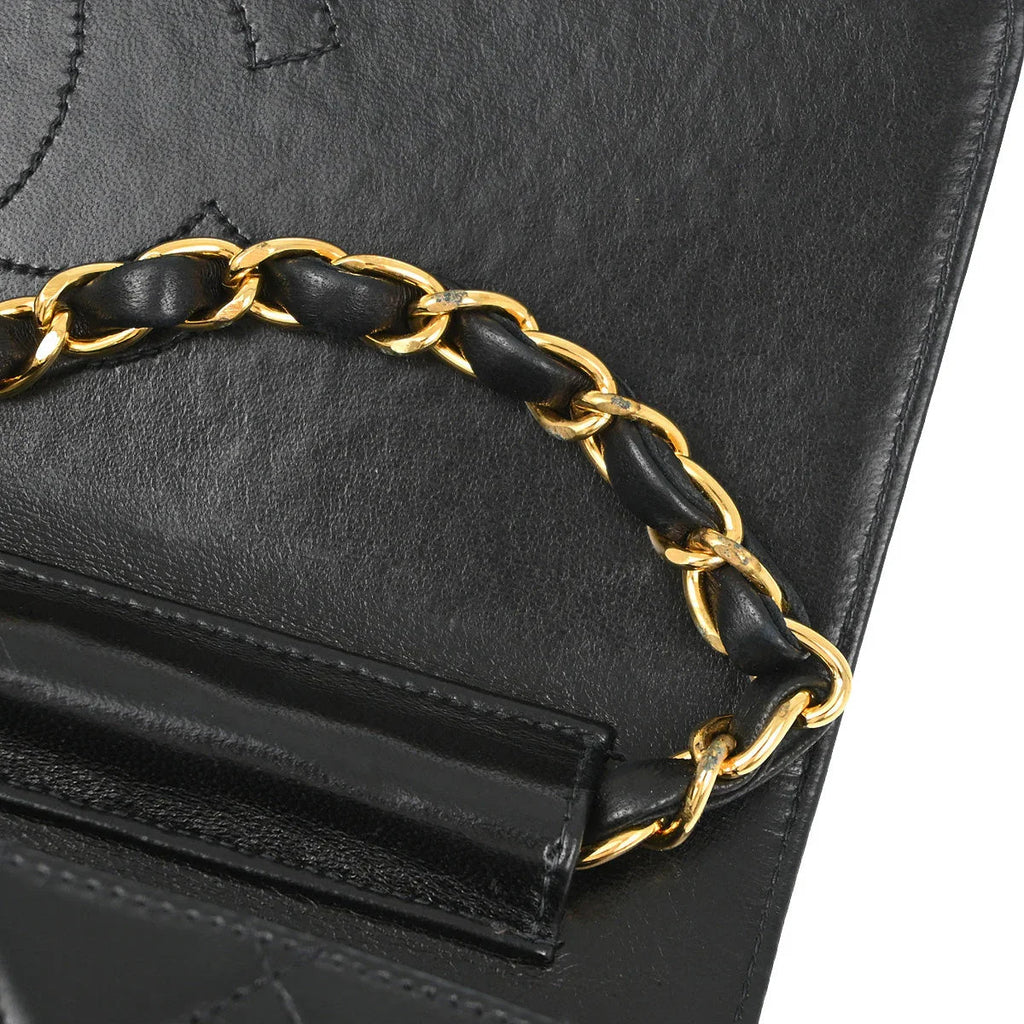 Chanel 2001-2003 Black Lambskin Turnlock Small Half Flap Shoulder