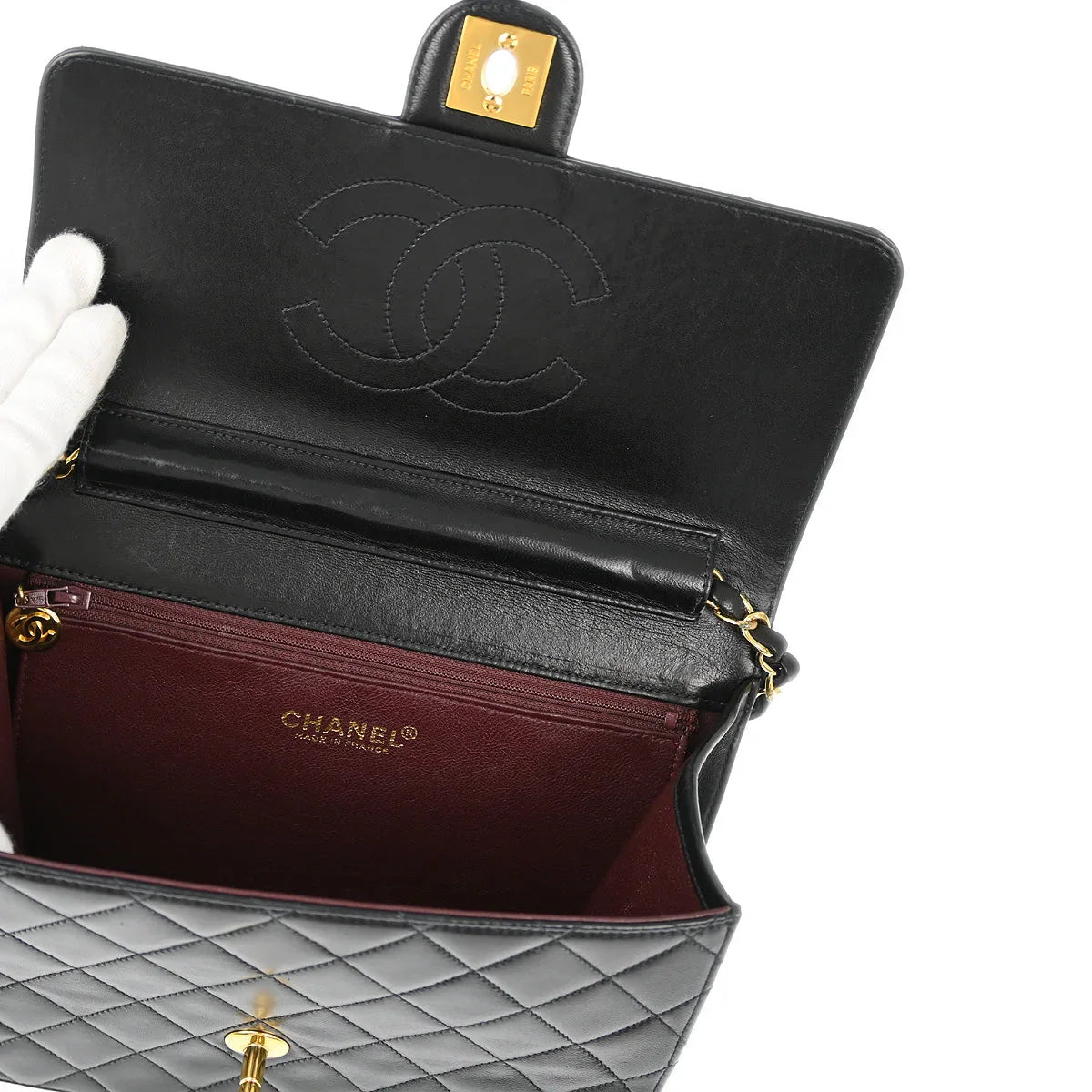 Chanel 2001-2003 Black Lambskin Turnlock Small Half Flap Shoulder