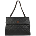 Chanel 2000-2001 Black Caviar Straight Flap Chain Handbag
