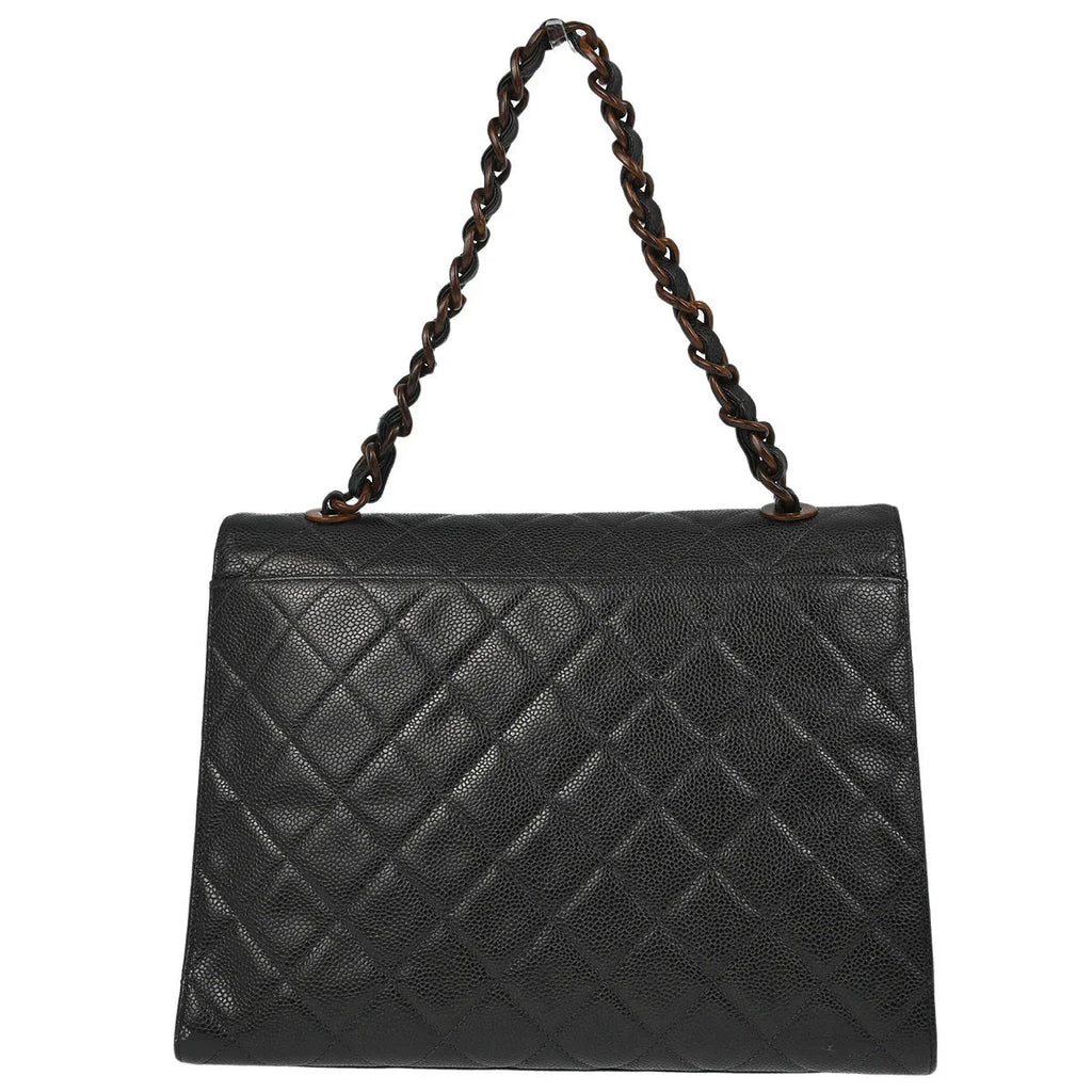 Chanel 2000-2001 Black Caviar Straight Flap Chain Handbag