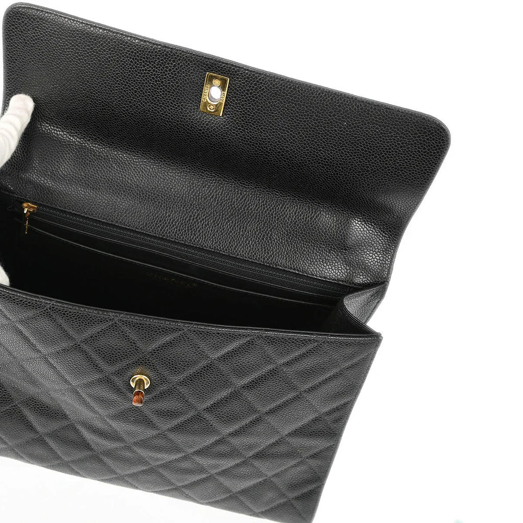 Chanel 2000-2001 Black Caviar Straight Flap Chain Handbag