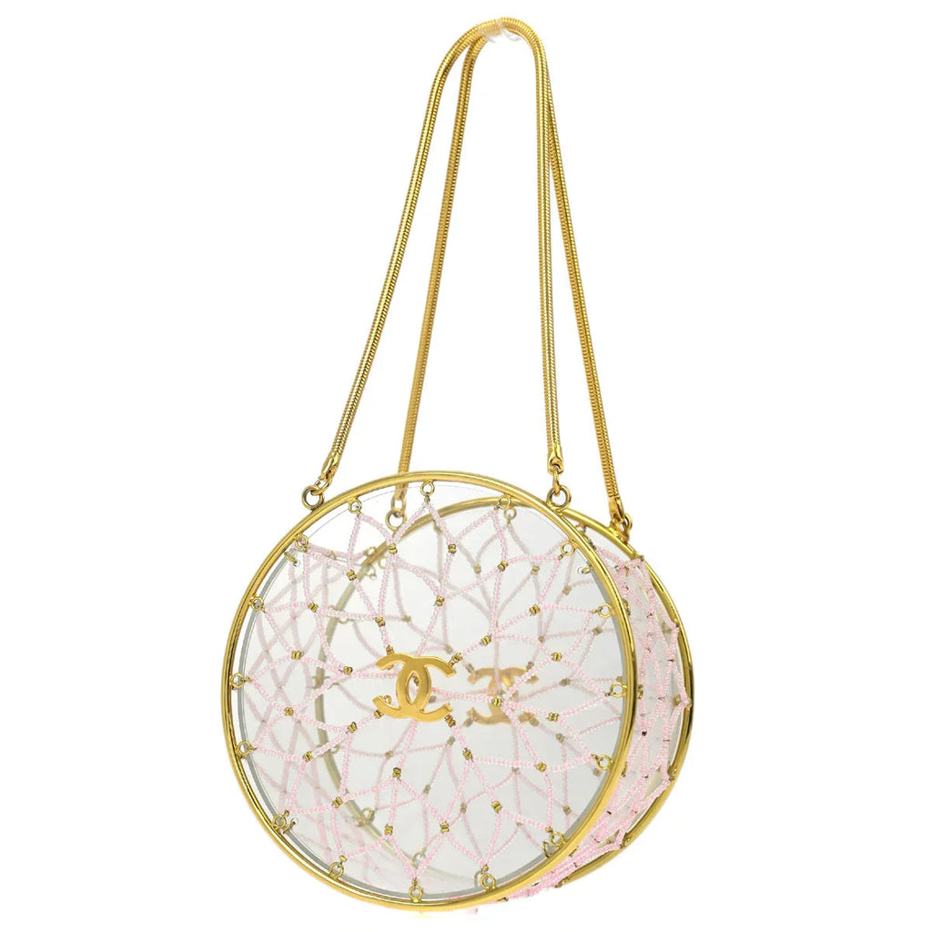 Chanel * 1990s Minaudiere Dreamcatcher Beaded Gold Transparent Round Circle Bag