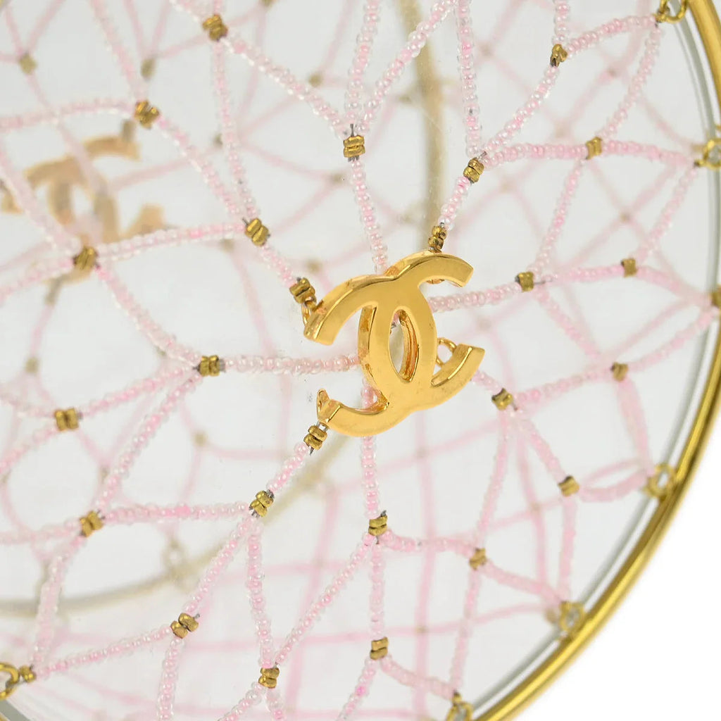 Chanel * 1990s Minaudiere Dreamcatcher Beaded Gold Transparent Round Circle Bag