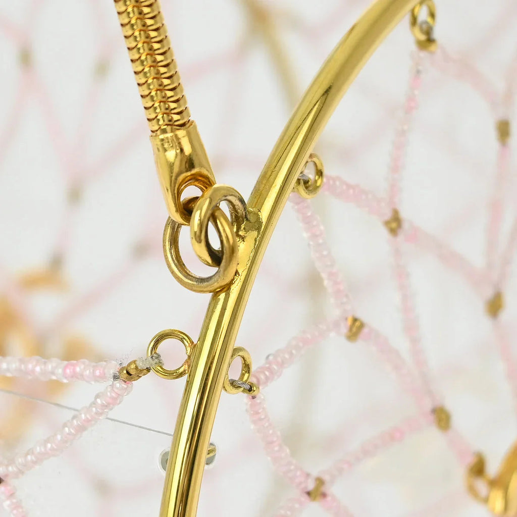 Chanel * 1990s Minaudiere Dreamcatcher Beaded Gold Transparent Round Circle Bag