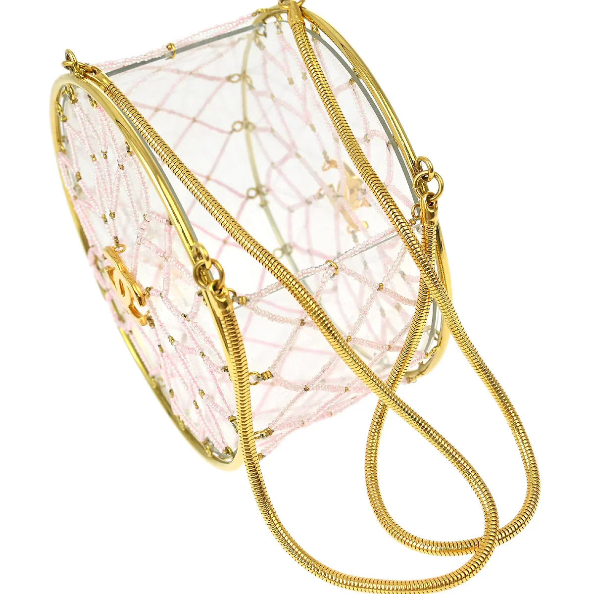 Chanel * 1990s Minaudiere Dreamcatcher Beaded Gold Transparent Round Circle Bag