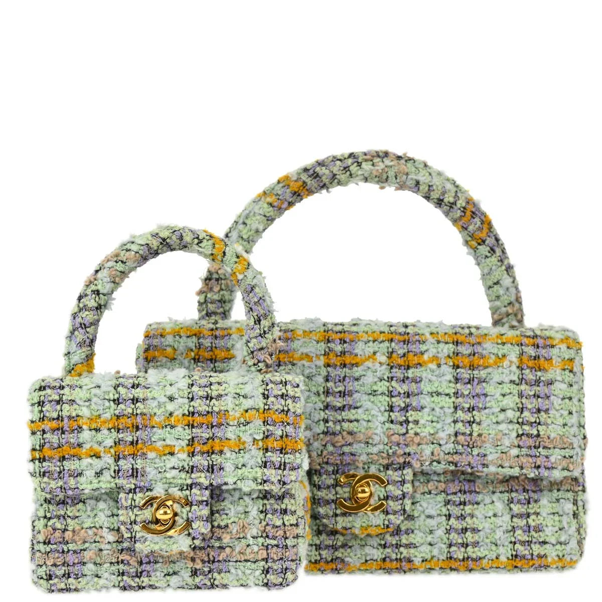 Chanel * 1994-1996 Green Tweed Classic Single Flap 2 in 1 Handbag Set