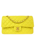 Chanel * 2000-2002 Yellow Lambskin Medium Classic Double Flap Shoulder Bag