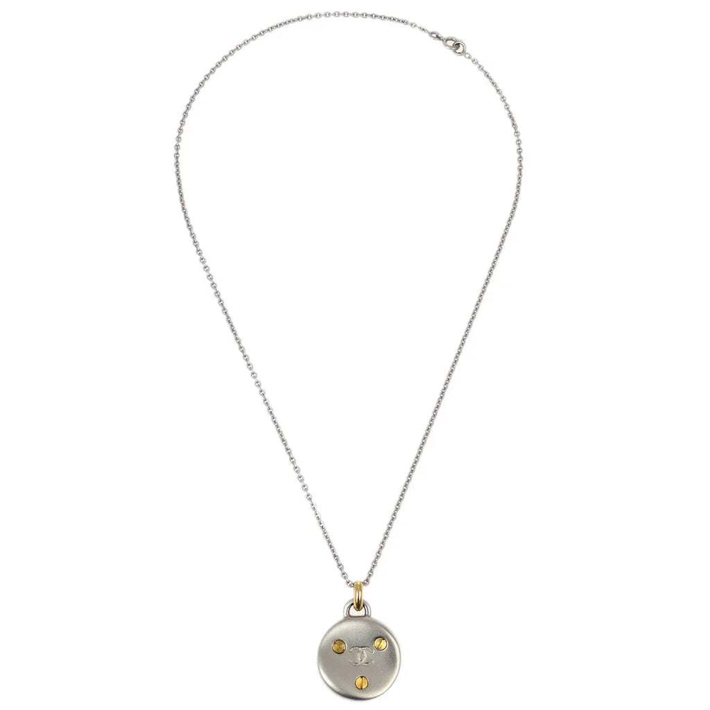 Chanel Medallion Pendant Necklace Silver 98P