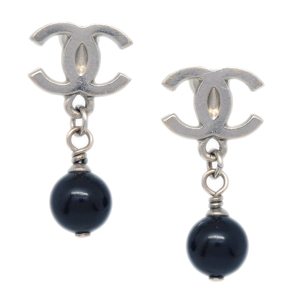 Chanel Piercing Dangle Earrings Silver 10A