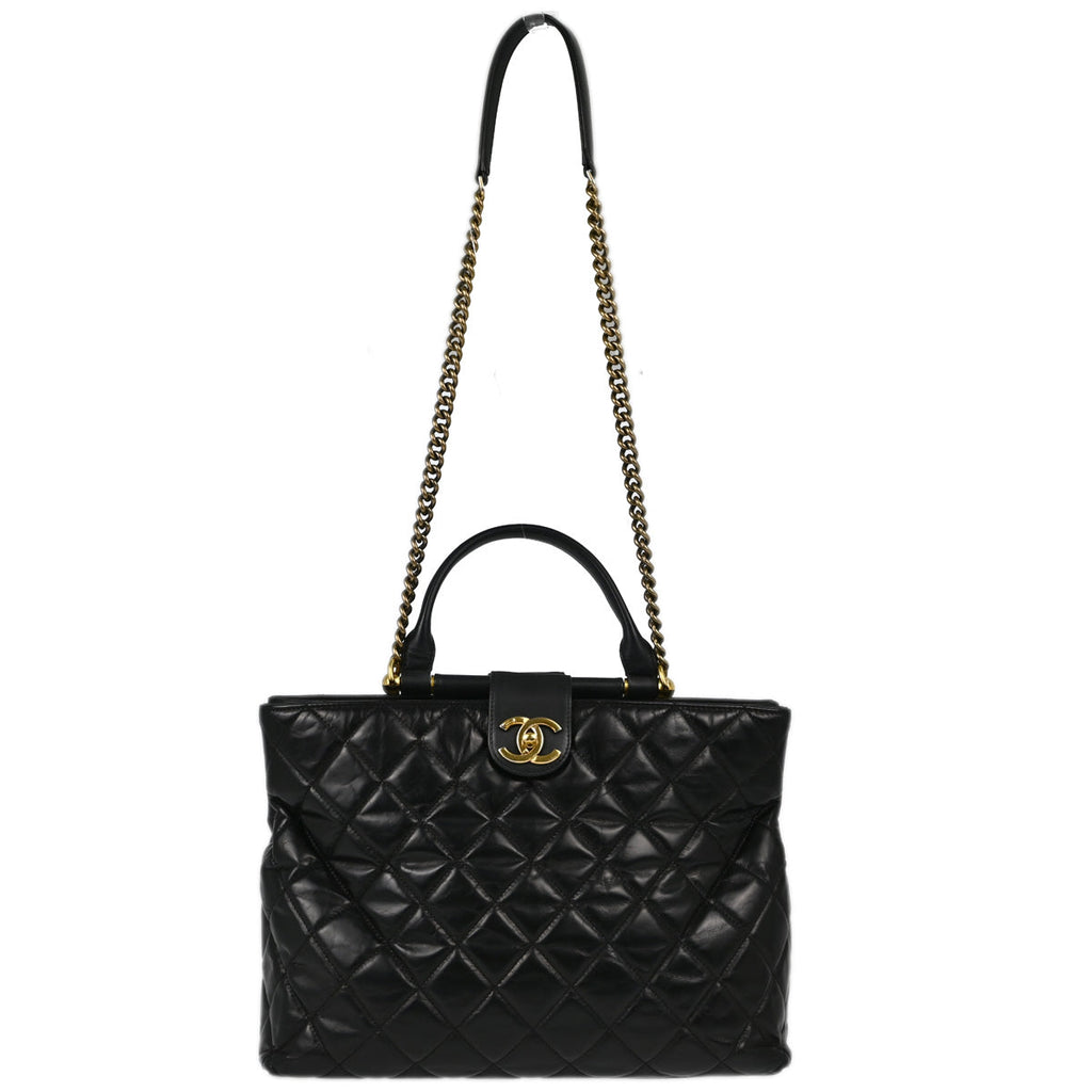 Chanel 2017 Paris in Rome Black Calfskin Castle Rock Tote 2way Handbag