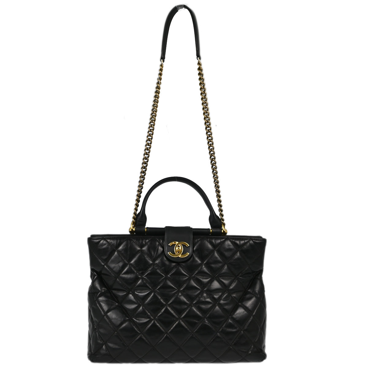 Chanel 2017 Paris in Rome Black Calfskin Castle Rock Tote 2way Handbag