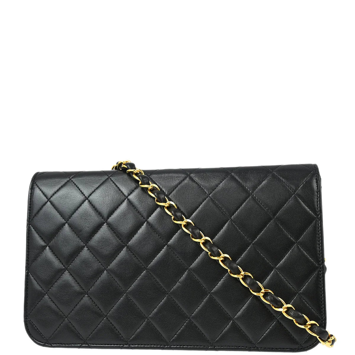 Chanel 1996-1997 Black Lambskin Pushlock Small Full Flap Shoulder Bag