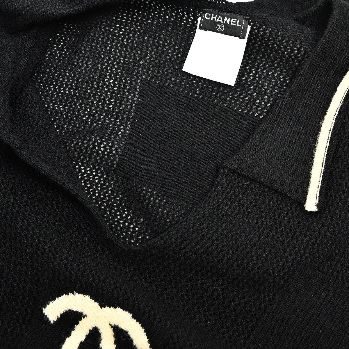 Chanel 2001 Short Sleeve Sweater Knit Top Black #40