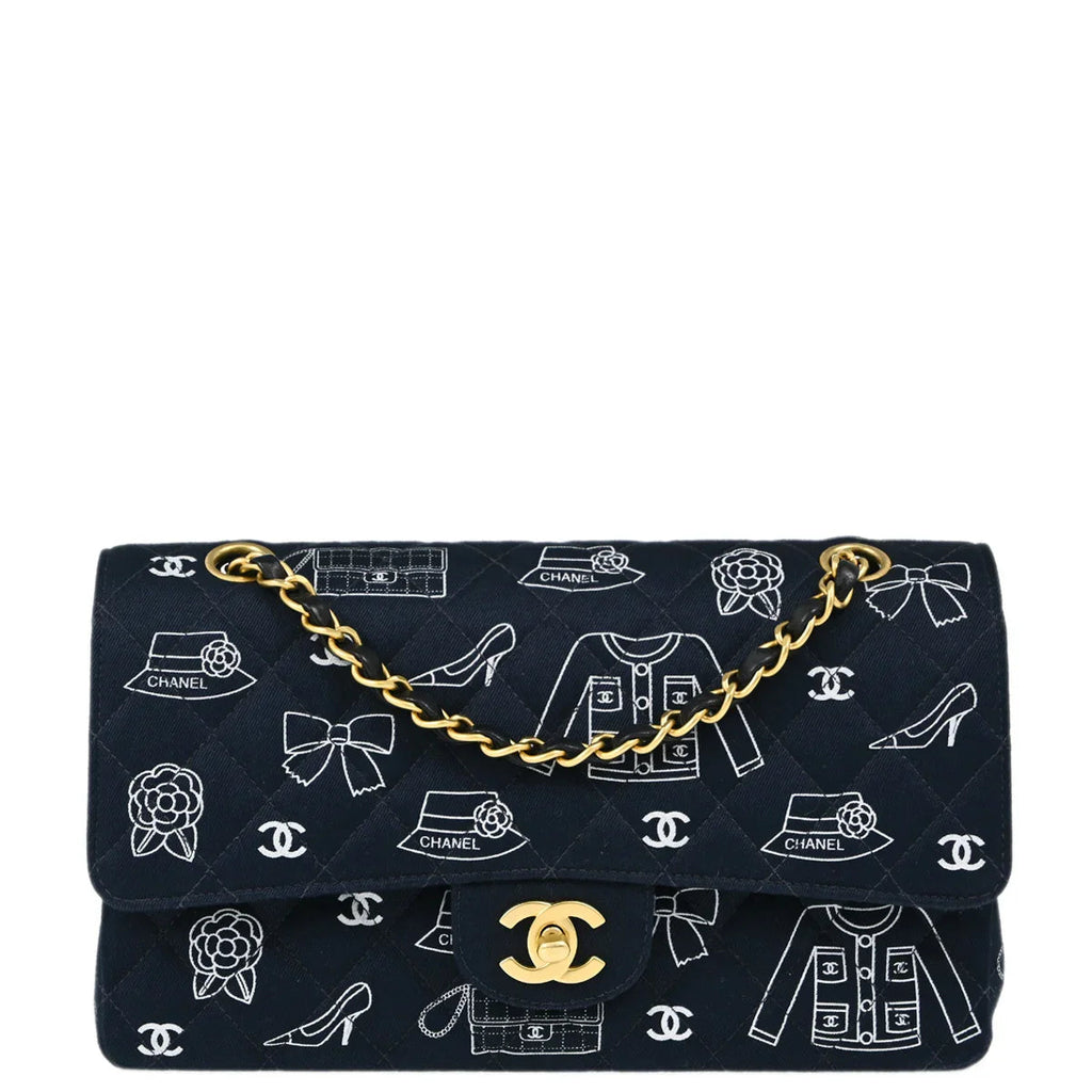 Chanel 2001-2003 Navy Canvas Medium Classic Double Flap Shoulder Bag