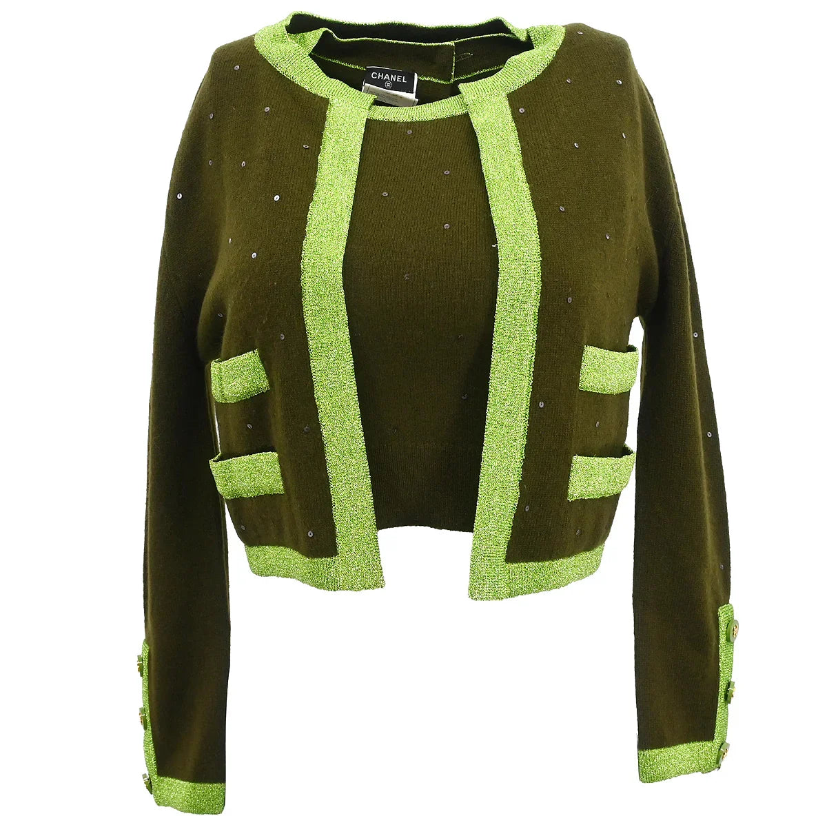 Chanel 1996 Set Cardigan Top Khaki #38