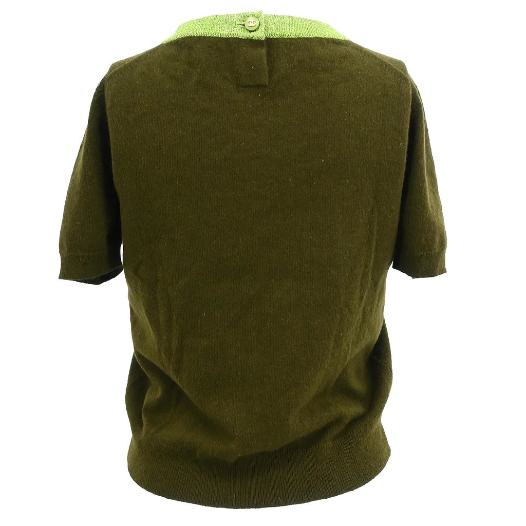 Chanel 1996 Short Sleeve Cashmere Sweater Khaki #44