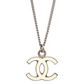 Chanel CC Chain Necklace Silver White 08V
