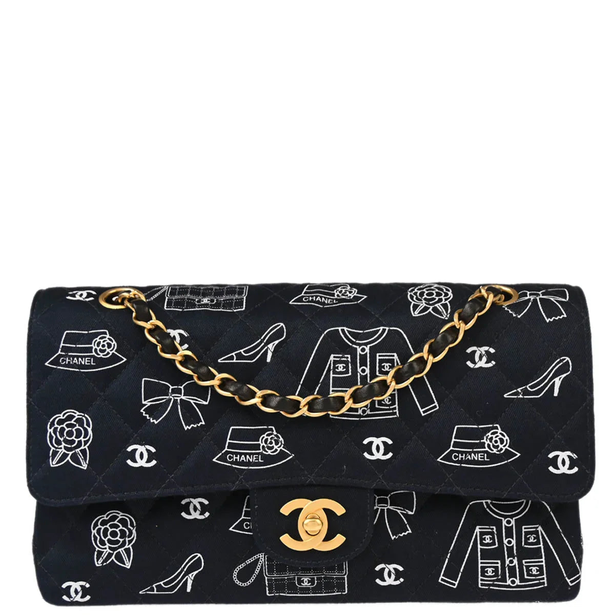 Chanel 2001-2003 Black Canvas Medium Classic Double Flap Shoulder Bag