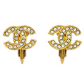 Chanel Gold CC Earrings Rhinestone Clip-On 2092