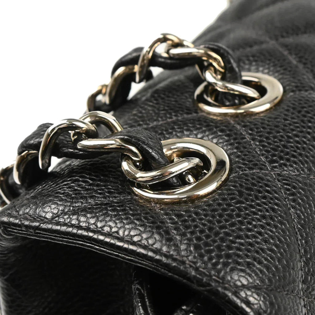 Chanel 1997-1999 Black Caviar Jumbo Classic Flap Shoulder Bag