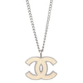 Chanel Chain Necklace Silver White 06P