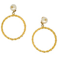 Chanel Hoop Earrings Gold Costume Pearl Clip-On 96A