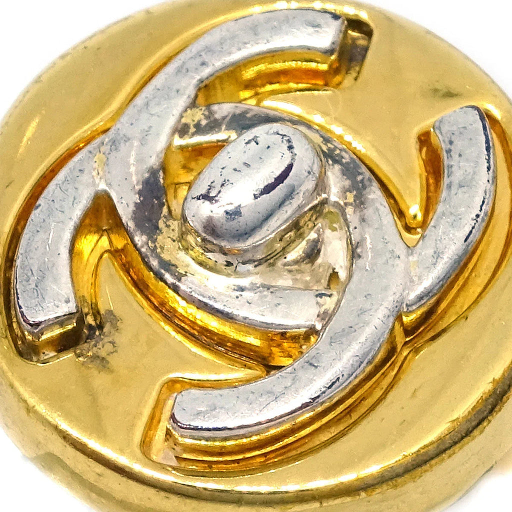 Chanel Turnlock Button Earrings Clip-On Gold Silver 97A