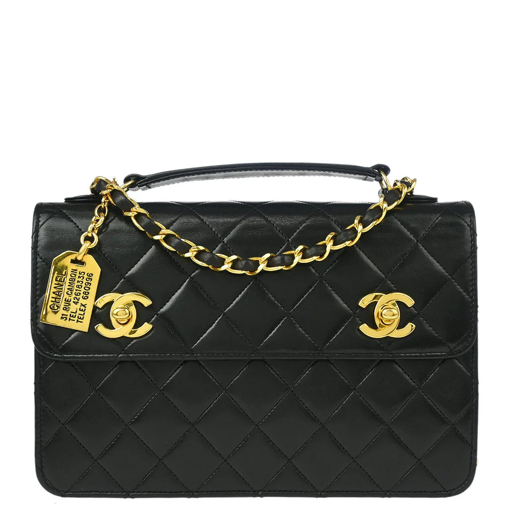 Chanel * 1989-1991 Black Lambskin Double Turnlock Shoulder Bag
