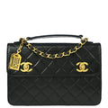 Chanel * 1989-1991 Black Lambskin Double Turnlock Shoulder Bag