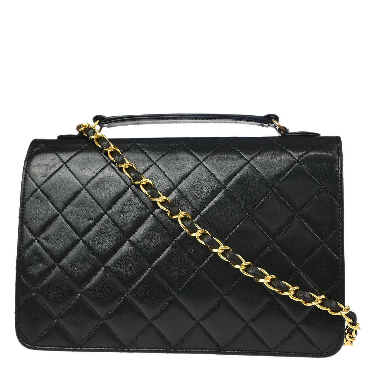 Chanel * 1989-1991 Black Lambskin Double Turnlock Shoulder Bag