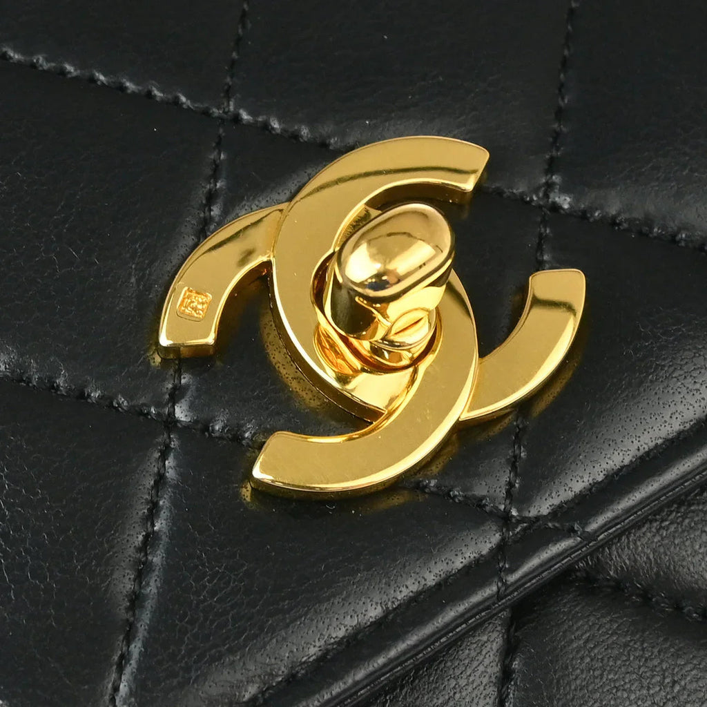 Chanel * 1989-1991 Black Lambskin Double Turnlock Shoulder Bag