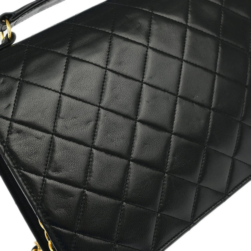 Chanel * 1989-1991 Black Lambskin Double Turnlock Shoulder Bag