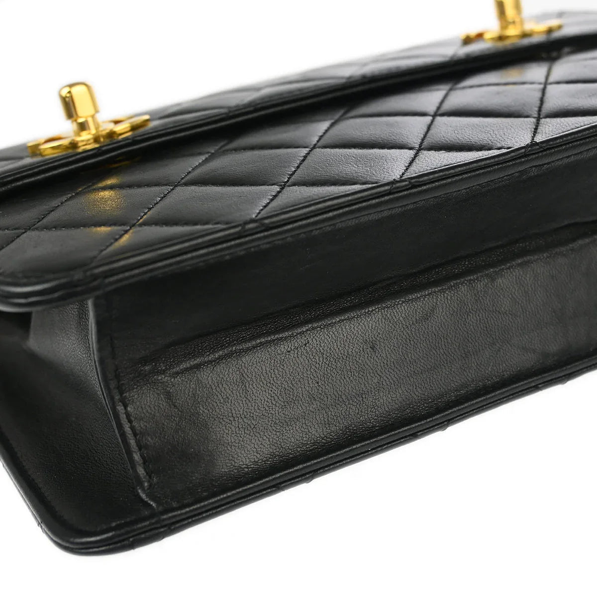 Chanel * 1989-1991 Black Lambskin Double Turnlock Shoulder Bag