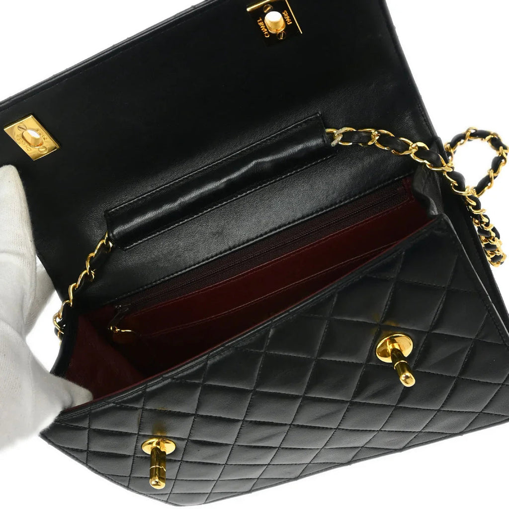 Chanel * 1989-1991 Black Lambskin Double Turnlock Shoulder Bag