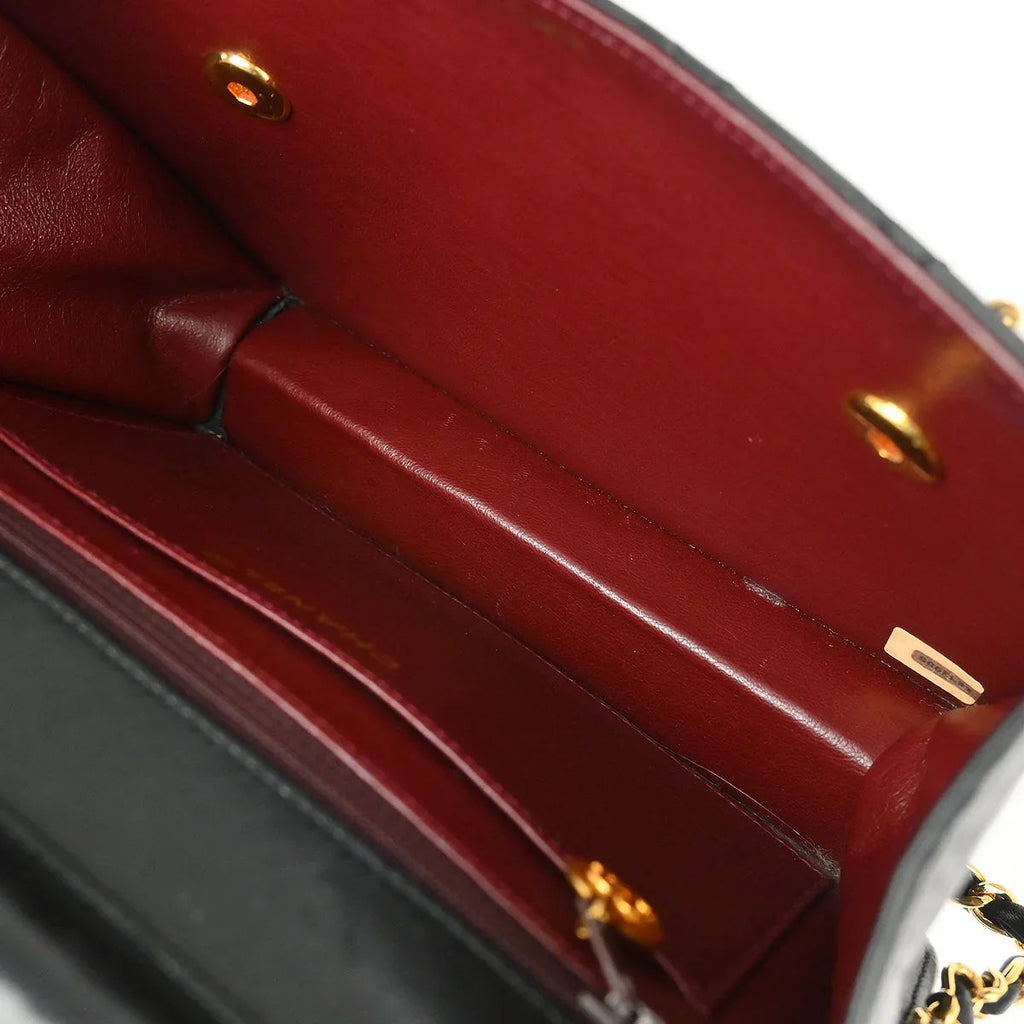 Chanel * 1989-1991 Black Lambskin Double Turnlock Shoulder Bag