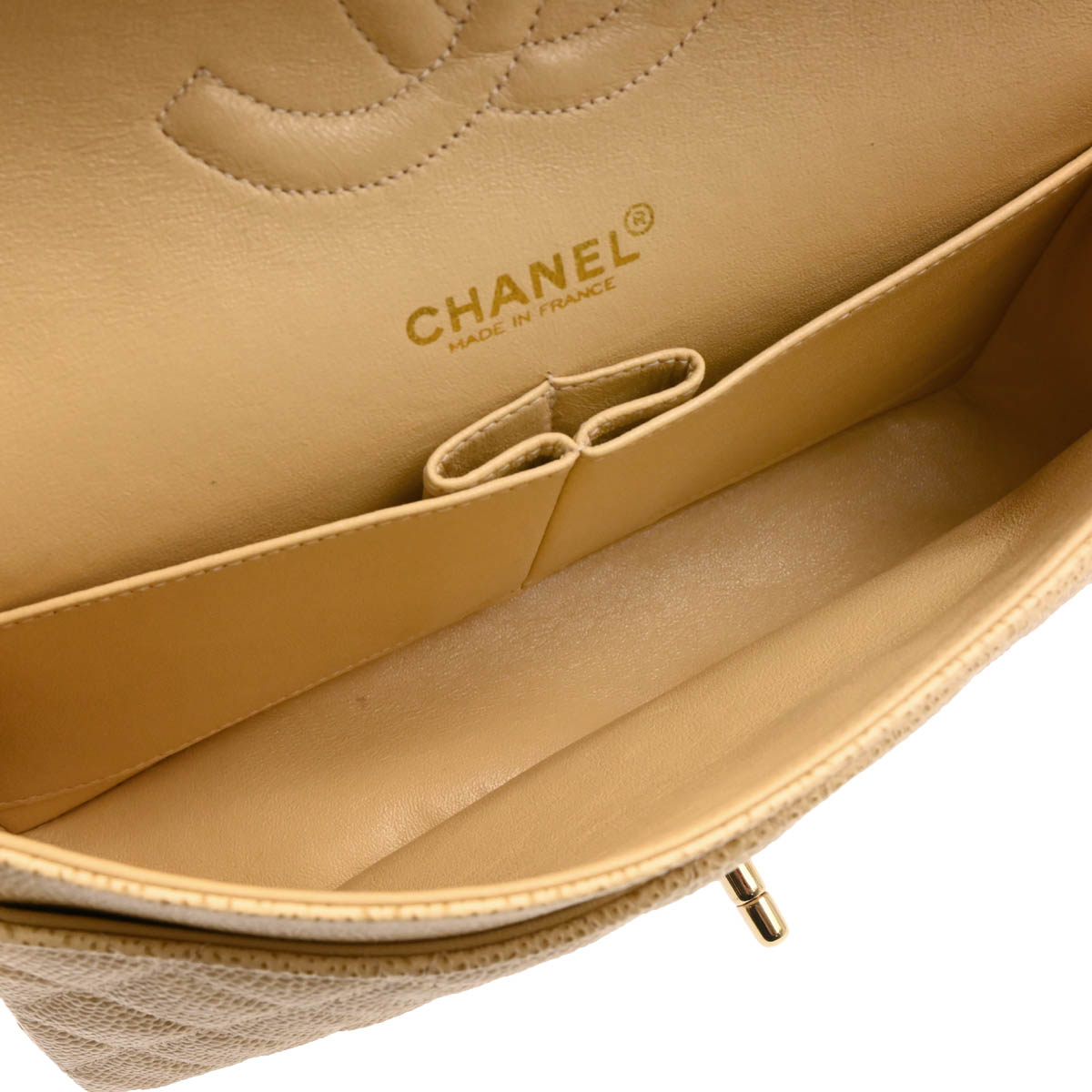 Chanel 2001-2003 Beige Caviar Medium Classic Double Flap Shoulder Bag