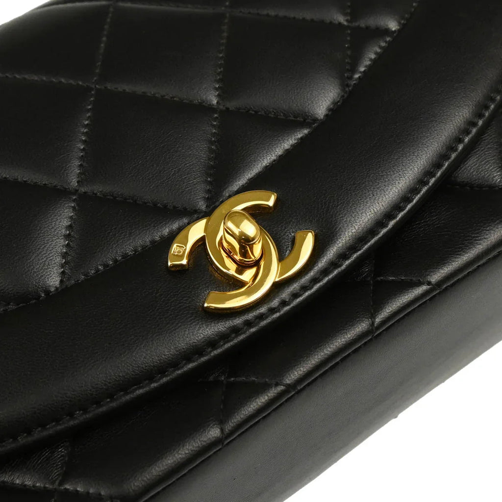 Chanel 1994-1996 Black Lambskin Small Diana Shoulder Bag