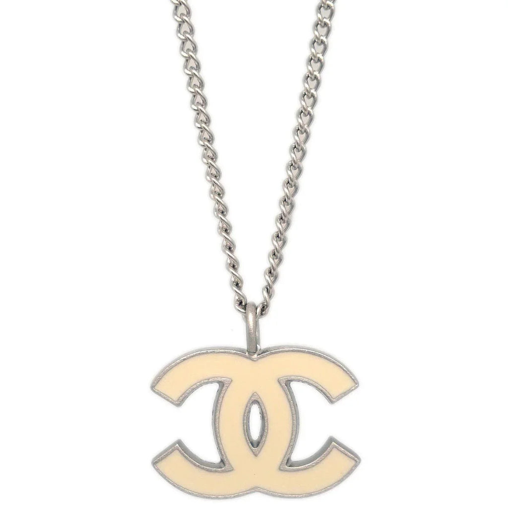 Chanel CC Chain Necklace Pendant Silver 06P