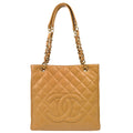 Chanel 2003-2004 Beige Caviar Petite Shopping Tote PST Chain Handbag