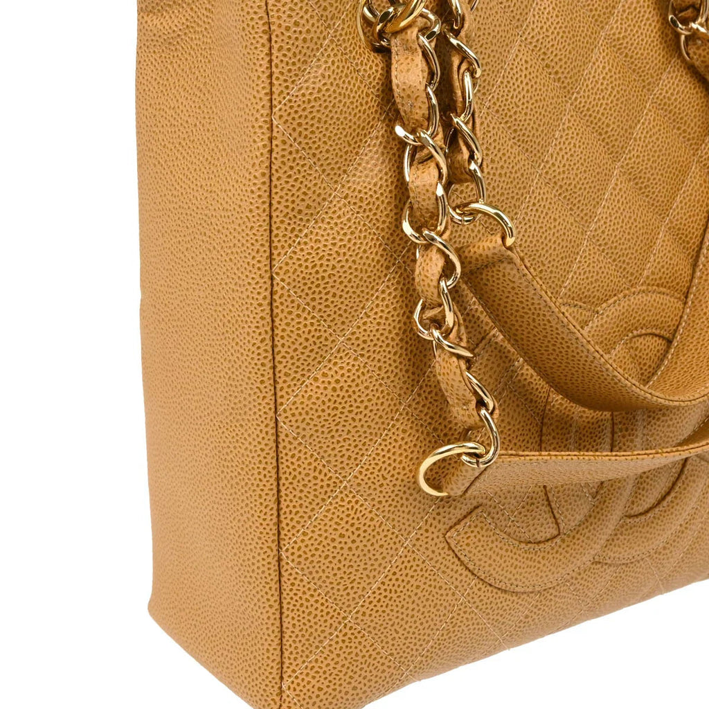 Chanel 2003-2004 Beige Caviar Petite Shopping Tote PST Chain Handbag