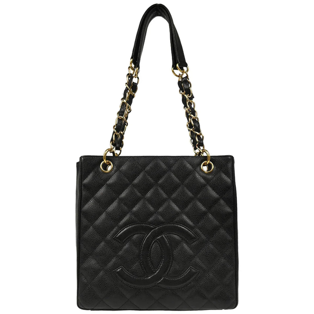 Chanel 2003-2004 Black Caviar Petite Shopping Tote PST Chain Handbag