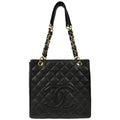 Chanel 2003-2004 Black Caviar Petite Shopping Tote PST Chain Handbag
