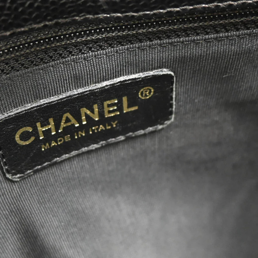 Chanel 2003-2004 Black Caviar Petite Shopping Tote PST Chain Handbag