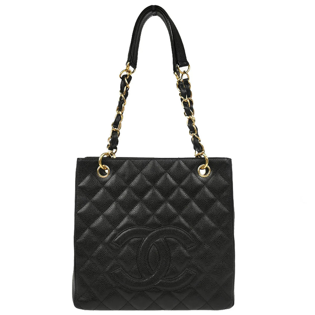 Chanel 2005-2006 Black Caviar Petite Shopping Tote PST Chain Handbag