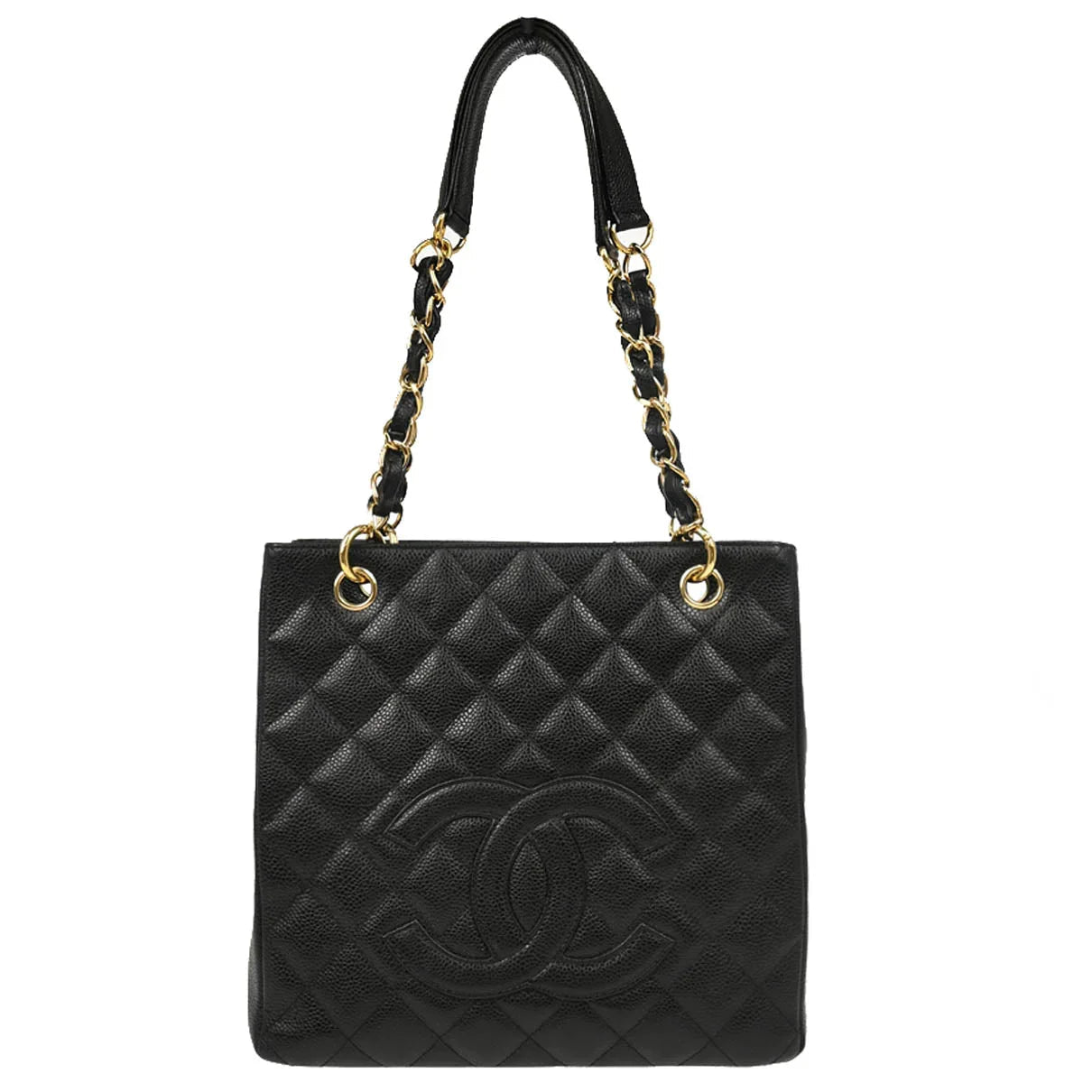 Chanel 2005-2006 Black Caviar Petite Shopping Tote PST Chain Handbag
