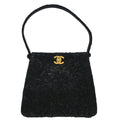 Chanel 1997-1999 Black Satin Lace Double Sided Turnlock Handbag